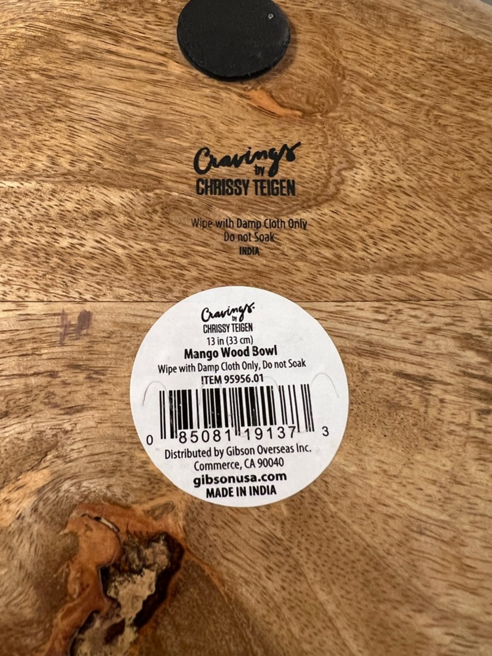 Chrissy Teigen Cravings 13” Mango Wood Bowl Metal Handles Fruit Serving Decor - Picture 7 of 9